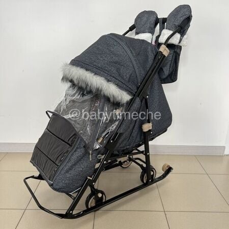 Санки-коляска Glory Gloss Лён крупный черный