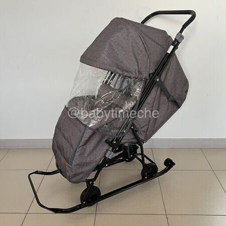 Санки-коляска Снежинка универсал 1 Серо-коричневый лён